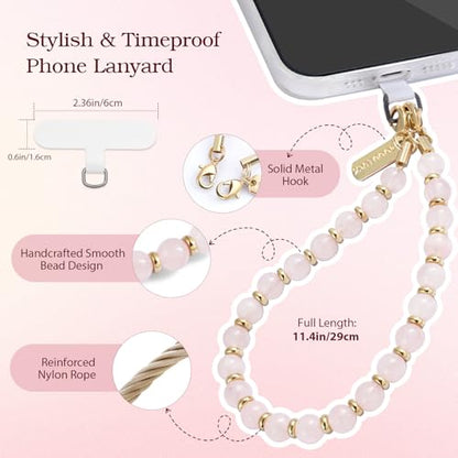 TiMOVO Beaded Phone Wrist Strap, Detachable Lanyard Charm with Tether Tab for CellPhone Case - color: Rose Quartz