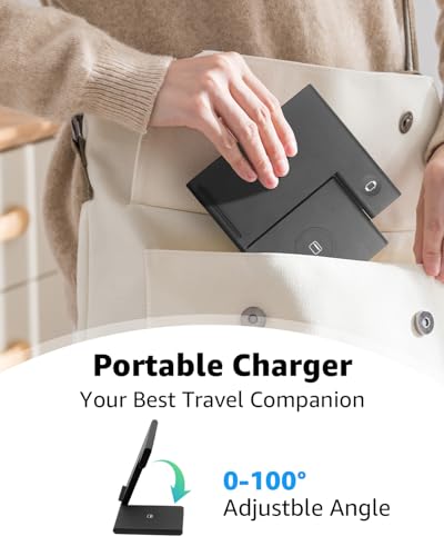 3 in 1 Foldable Wireless Charging Station for Apple Devices, 15W Fast Wireless Charger Stand for iPhone 17/16/15/14/13 /Plus/Pro/Pro Max/12/11, Apple Watch 10/9/8/7/Ultra2/Ultra/SE, AirPods 4/3/2/Pro