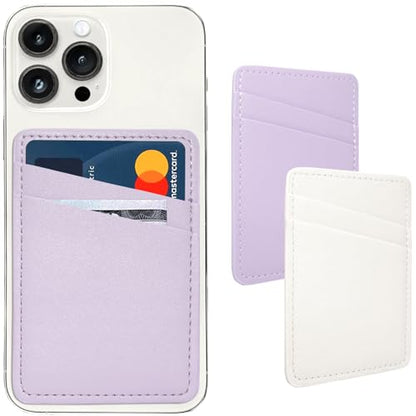 Limvory Phone Wallet Stick On, Leather Phone Card Holder - color: White, Purple