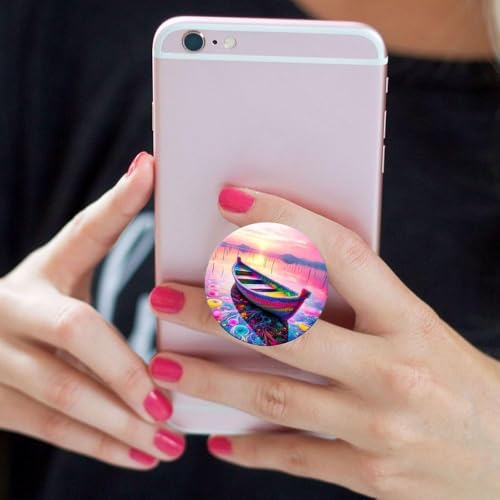 6 Pack Universal Phone Grip,Cell Phone Finger Holder Stand for Smartphone and Tablets - Colorful Wave Boat Black