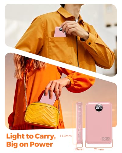 Portable Charger 10000mAh with 4 Built-in Cables 40% Smaller - color: Pink