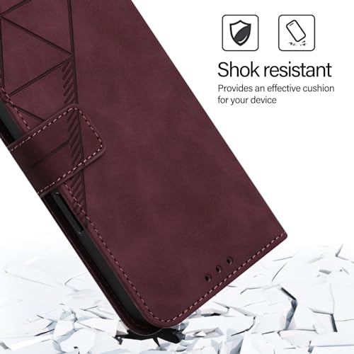 Faux Leather Flip Wallet Case for Motorola Moto G75, YBS WineRed | Card Slots Storage, Magnetic Closure, Hands-Free Kickstand, RFID Blocking, Precise Cutouts - color: Wine red