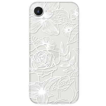 Dumkery Cute White Flowers Case for iPhone 16e, Line Art Rose iPhone 17e Cases, Aesthetic Pattern Soft Clear TPU Slim Shockproof Cover for Girls Women - size: iPhone 16e/17e
