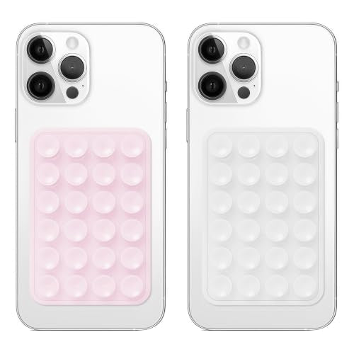 Anteel 2 Pack Silicone Suction Cup Phone Mount, Non Slip Sticky Grip for Cellphone, Silicon Adhesive Suction Cup Mount, Strong Grip Holder for Selfies and Videos (Pink Glitter&Clear Glitter) - color: Pink Glitter&Clear Glitter
