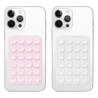 Anteel 2 Pack Silicone Suction Cup Phone Mount, Non Slip Sticky Grip for Cellphone, Silicon Adhesive Suction Cup Mount, Strong Grip Holder for Selfies and Videos (Pink Glitter&Clear Glitter) - color: Pink Glitter&Clear Glitter