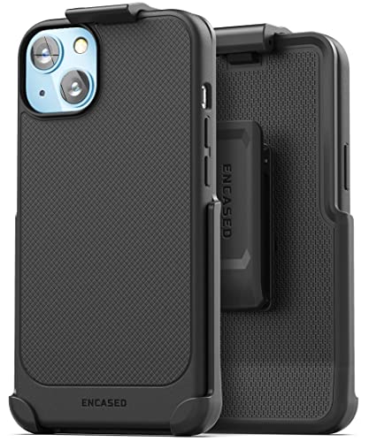 Encased Thin Armor Designed for iPhone 14 Belt Clip Case, Slim Fit Phone Case with Holster (Matte Black) - size: iPhone 14