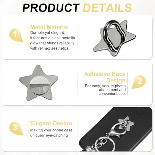 PATIKIL Metal Phone Charm Hook 1", 12Pcs Adhesive Star Shaped Phone Finger Grip Hook Smartphones Keychain Ring Charm Loop for DIY Tablet Case Accessories, Black - color: Black