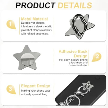 PATIKIL Metal Phone Charm Hook 1", 12Pcs Adhesive Star Shaped Phone Finger Grip Hook Smartphones Keychain Ring Charm Loop for DIY Tablet Case Accessories, Black - color: Black
