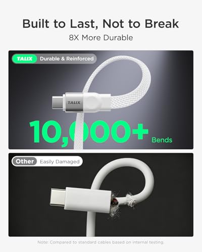 TALIX USB C to USB C Cable, 240W Fast Charging Cable (6.6 ft, White)