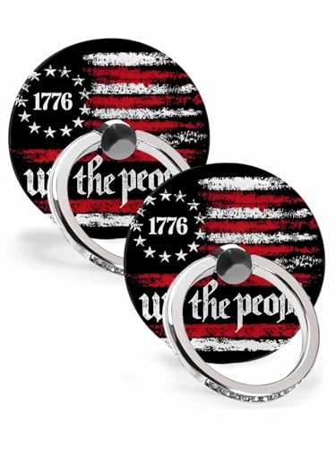 American Flag Phone Grip Rustic 1776 We The People Patriotic Black Phone Ring Holder Finger Grip Kickstand 360° Rotation Compatible with Most Cell Phones, Tablets and Cases, 2Pcs Round - size: 2Pcs Round