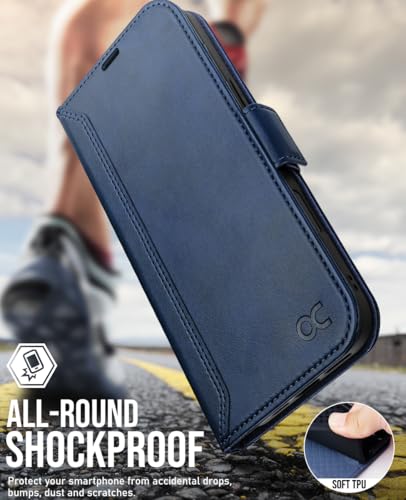 OCASE Compatible with iPhone 16 Pro Wallet Case, PU Leather Flip Folio Case with Card Holders RFID Blocking Kickstand [Shockproof TPU Inner Shell] Phone Cover 6.3 Inch 2024, Retro Blue - color: Retro Blue