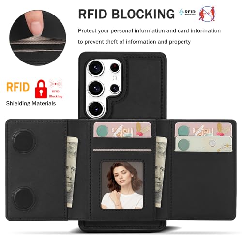 for Samsung Galaxy S25 Ultra Wallet Case, 2-in-1 Detachable Magnetic Wallet Case, Card Holder RFID Blocking, Fashionable Faux Leather Card Slot & Folding Design (Black) - color: Black, size: Samsung Galaxy S25 Ultra