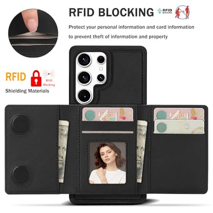 for Samsung Galaxy S25 Ultra Wallet Case, 2-in-1 Detachable Magnetic Wallet Case, Card Holder RFID Blocking, Fashionable Faux Leather Card Slot & Folding Design (Black) - color: Black, size: Samsung Galaxy S25 Ultra