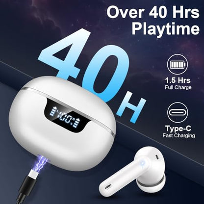 Wireless Earbuds, Bluetooth 5.4 Headphones, Bluetooth In Ear Buds Earphones - color: Purle White
