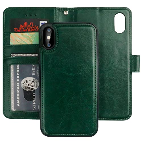 Bocasal Detachable Wallet Case Card Holder for iPhone Xs Max, Green - color: Green