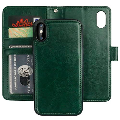 Bocasal Detachable Wallet Case Card Holder for iPhone Xs Max, Green - color: Green