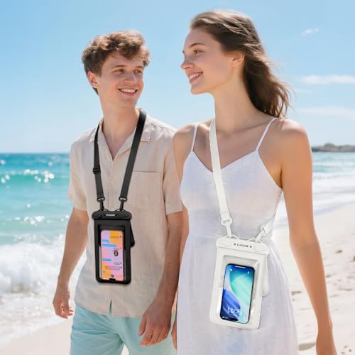 CACOE Waterproof Phone Pouch 2 Pack Up to 8.8", Double Bag, Black+White | IPX8 Waterproof Phone Case,Adjustable Lanyard,Dry Bags for Beach/Cruise/Travel/Camping/Kayak/Hiking/Lake/Vacation Essentials - color: Black+White