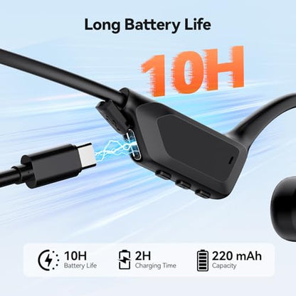 TECKNET Bone Conduction Headphones, Bluetooth V6.0 Open Ear Headphones, Wireless Headphones 10H Playtime & IPX5 Waterproof, Comfortable Fit Built-in Mic, Sport Headphone for Running & Workout -Black