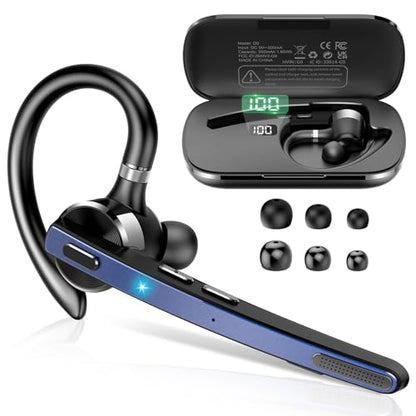 2026 Bluetooth Headset, Wireless Bluetooth 5.3 Earpiece, 90Hrs Single-Ear Headset with APTX HD Audio & Mute Button, Dual Noise Cancelling Mics, Hands Free Headphone for Trucker, Business, Gym, Blue - color: Navy Blue