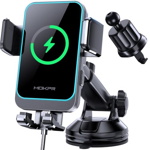 Wireless Car Charger, MOKPR 15W Auto Clamping Car Phone Holder Charger - style: Dashboard