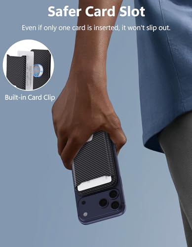 TopMade for MagSafe Wallet with Adjustable Stand, Magnetic Phone Card Holder for iPhone 17/16/15/14/13/12 Series, RFID Blocking Premium Leather, ID Window, Holds 5 Cards, Black Carbon Fiber - color: Black Carbon Fiber