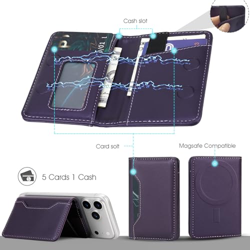 For MagSafe Wallet,Magnetic Card Holder RFID Blocking Wallet with 5 Card Slots & Cash Pocket For iPhone 17/16/ 15/14/ 13/12/ Pro/Max/Plus/Air Purple - color: Purple