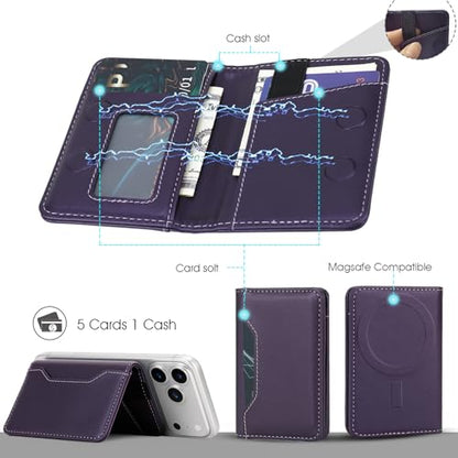 For MagSafe Wallet,Magnetic Card Holder RFID Blocking Wallet with 5 Card Slots & Cash Pocket For iPhone 17/16/ 15/14/ 13/12/ Pro/Max/Plus/Air Purple - color: Purple