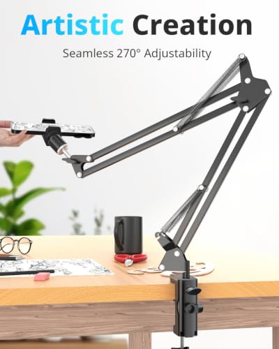UBeesize Overhead Phone Mount, Flexible Webcam Arm with Phone Holder and Ball Head, Overhead Tripod for Phone Drawing Live Streaming Cooking Flat Photography