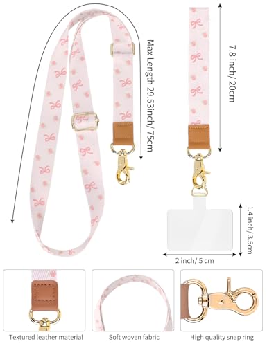 Phone Lanyard Crossbody Strap, Adjustable Neck Strap and Wristlet Strap for Phone Wallet ID Badge with 2 Phone Tabs - color: Bow Flower