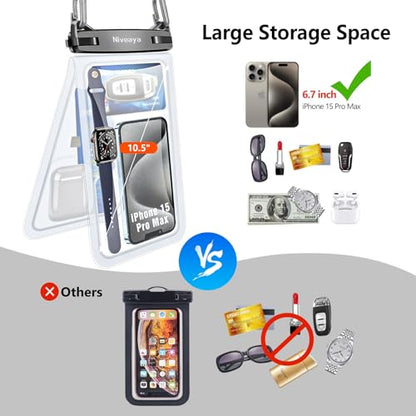 Niveaya Double Space Waterproof Phone Pouch - 2 Pack, Waterproof Phone Lanyard Case with iPhone 17/16/15/14/13 Pro Max up to 8.3", Phone Dry Bags for Vacation Beach Pool Kayak Cruise Travel Essentials - color: Clear+ Clear, size: Medium 8.3"