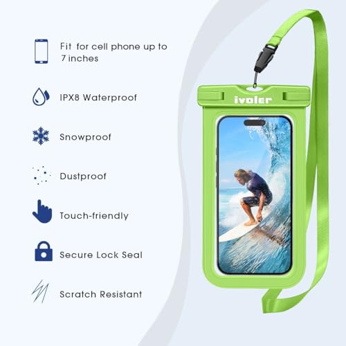 ivoler 2-Pack Waterproof Fanny Pack & Phone Pouch, Dry Bag for Passport, Phone & Wallet, Floating Waterproof Phone Case for Beach, Swimming, Kayaking, Boating, Cruise Essentials & Travel - color: Grass Green