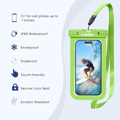 ivoler 2-Pack Waterproof Fanny Pack & Phone Pouch, Dry Bag for Passport, Phone & Wallet, Floating Waterproof Phone Case for Beach, Swimming, Kayaking, Boating, Cruise Essentials & Travel - color: Grass Green