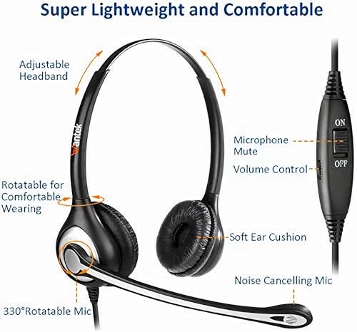 Wantek Cisco Phone Headset with Microphone Noise Cancelling, RJ9 Telephone Headsets Compatible with Cisco Office Phones 7940 7942 7945 7960 7962 7965 7811 7821 8811 8841 8845 8851 Plantronics M12 M22