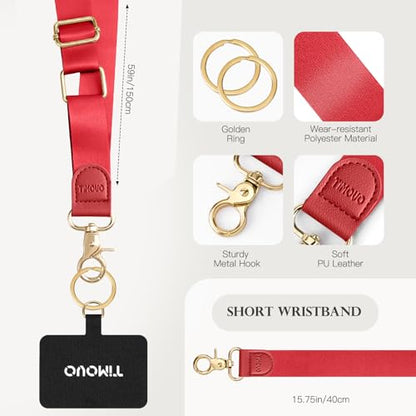 TiMOVO Phone Lanyard Crossbody Wrist Strap, Adjustable Anti-Theft Strap for Smartphone Case - color: Red
