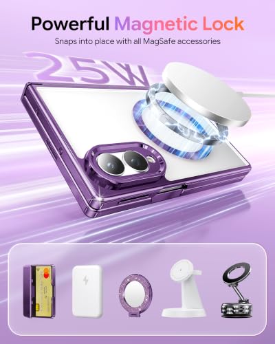 Meifigno for Samsung Galaxy Z Fold 8 Case Compatible with MagSafe, Violet | Raised Camera Protection, Rugged Hinge Protection, Metallic Glossy Plated Edge & Crystal Clear Back, Detachable Glitter Card - color: Cobalt Violet, size: Z Fold 8