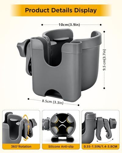BUNDLEPRO Stroller Cup Holder with Phone Holder, 2-in-1, Gray - color: GRAY