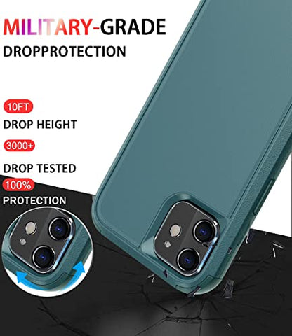 Diverbox for iPhone 11 Case [Shockproof] [Dropproof] [Tempered Glass Screen Protector],Heavy Duty Protection Phone Case Cover for Apple iPhone 11 (Dark Green-3in1) - color: Dark Green-3in1