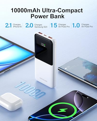 Portable Charger,Slim 10000mAh Power Bank,22.5W USB-C Fast Charging Battery Pack Compatible with iPhone 17/16/15/14/13/12 Pro Samsung Galaxy, iPad, AirPods, Android Tablets (White) - color: White