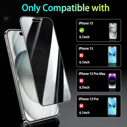Pokolan [2 Pack] Privacy Screen Protector for iPhone 15,360 Degree 4-way Anti-Spy Tempered Glass Film Case Friendly, Bubble Free, 9H Full Coverage