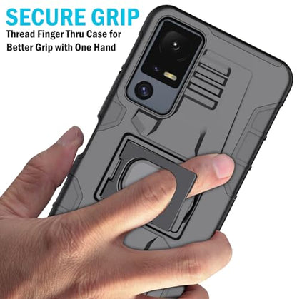 Nakedcellphone Rugged Combo for Jitterbug Smart 4 Phone Case - Black | Hybrid Cover + Belt Clip Holster, Rotating Holder, Ring Grip, with Kickstand, Mounting Plate, Fits Lively Smart4 or TCL 40XL - color: Black