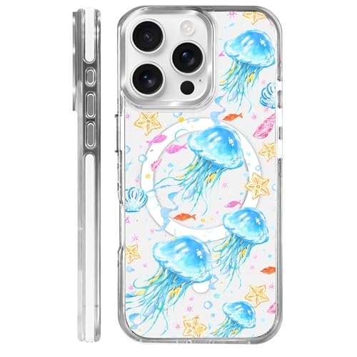 VisEnt Clear Case for iPhone 16 Pro, Magnetic Phone Case, Transparent Slim Cover, Military Grade Protection, Shockproof, Anti-Yellowing, Scratch Resistant, Blue Jellyfish Ocean - color: Blue Jellyfish Ocean, size: Iphone 16 Pro