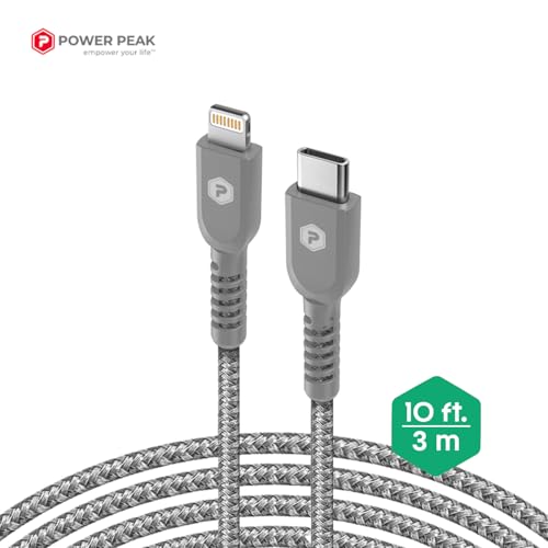 USB-C to Lightning Cable, 10ft Braided Nylon Metallic iPhone Charger Cord, (MFi Certified) Sync Cable Compatible with iPhone Lightning Port Devices | Silver - size: 10 FT