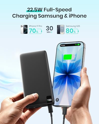 A ADDTOP Power Bank 22.5W Fast Charging Built-in USB C Portable Charger - color: Black
