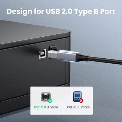 UGREEN USB-B to USB-C Cable 3FT, Nylon Braided for Printer & MIDI - color: Silver, size: 3 FT