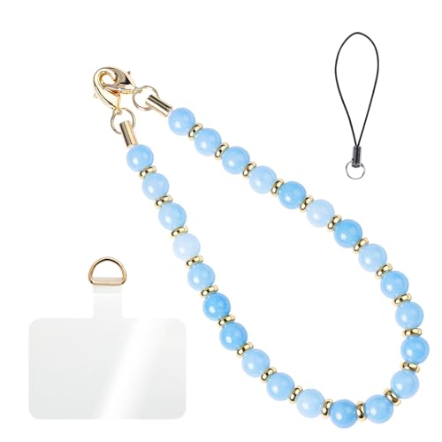 Handmade Beaded Charm Cell Phone Camera Lanyard, Wrist Strap with Natural Gemstone Beads,Phone Chain String, Keychain Decor for Wallet (Blue White Jade) - style: Blue White Jade