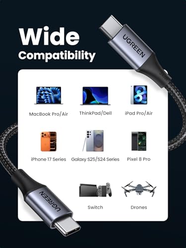 UGREEN 240W USB C to USB C Cable, Fast Charging Cable, 6.6ft, Black - size: 6.6FT