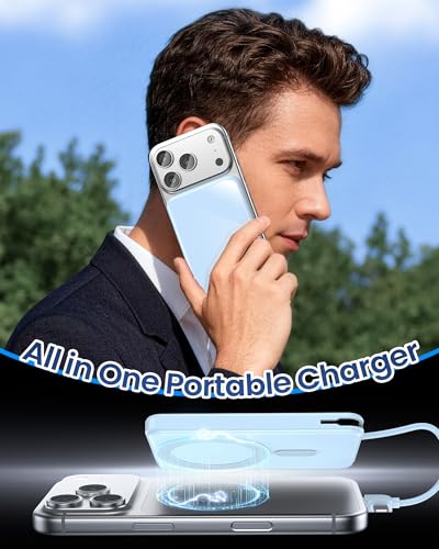 10000mAh Portable Charger, 20W Fast Charging, Built-in Cables with Handle | Charge from 20% to 85% in 30 Mins, 30% Smaller, magnetic grip, Stays Cool, LED Display, for iPhone, Samsung, Android Phones - color: 03.Blue