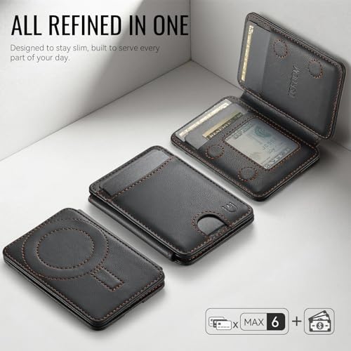 for Magsafe Wallet Magnetic RFID Blocking Card Holders, Black | Strong Magnet Phone Wallet , Compatible with Magsafe Phones and Cases, for iPhone 17/16/15/14/13/12/Pro/Max/Plus Series - color: Black