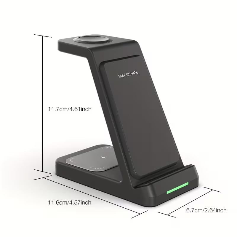 Fast Wireless Charging Station, Transform Your Workspace with Our 3-in-1 Wireless Charger & Stylish Charging Stand with Phone Holder for Home and Office,Black