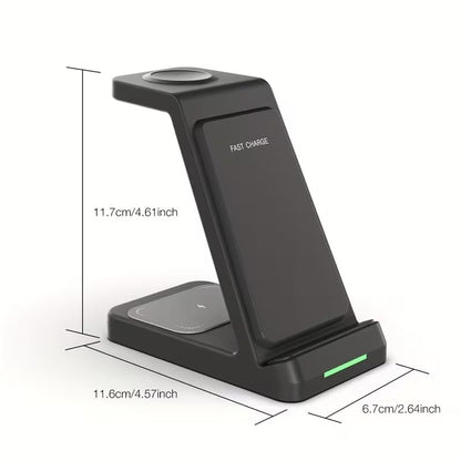 Fast Wireless Charging Station, Transform Your Workspace with Our 3-in-1 Wireless Charger & Stylish Charging Stand with Phone Holder for Home and Office,Black